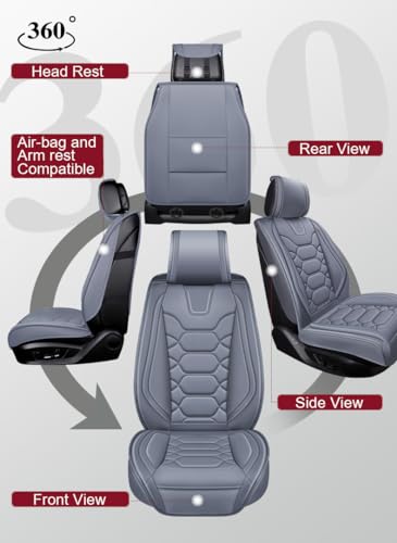 OASIS AUTO Car Seat Covers Premium Waterproof Faux Leather Cushion Universal Accessories Fit SUV Truck Sedan Automotive Vehicle Auto Interior Protector Front Pair (OS-004 Gray)