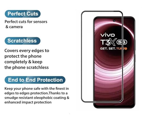 Image of Tempered Glass Screen Protector Compatible for Vivo T3X, iQOO Z9X 5G with Edge to Edge Coverage and Easy Installation Kit, Pack of 1, Black