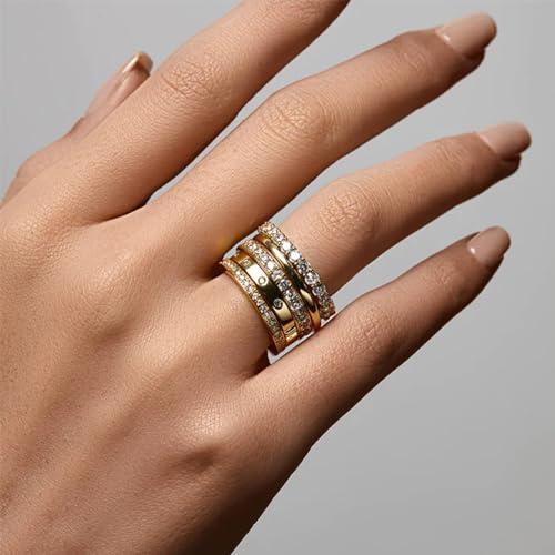 FAXHION Gold Rings for Women Non Tarnish, 14k Gold Plated Dainty Stacking Cubic Zirconia Thumb Rings, Gold Knuckle Women Rings Set Jewelry Size (8)