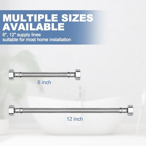 Cunsen One Piece Stainless Steel Flexible Faucet Connector, 1/2 Inch FIP x 1/2 Inch FIP, Braided Stainless Steel Faucet Supply Line (6 inch) - Thumbnail 2