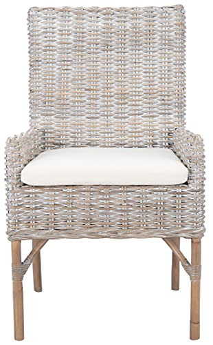 Safavieh Home Collection Nancy Grey Wash Rattan Cushion Accent Chair, White/White