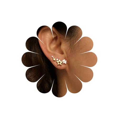 Inateannal Boho Pendientes de Cristal Estrella - Escalador, Stud y Racimo de Estrellas - Joyería Vintage de Oro con Cz para Mujeres