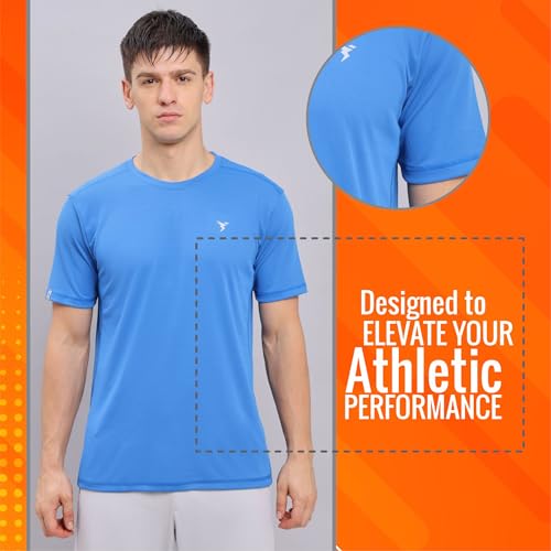 Image of TECHNOSPORT Men's Slim Fit Polyester Activewear Sports T-Shirt with Moisture-Wicking Comfort for Workout, Running & Gym