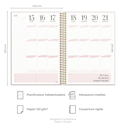 burde Life Planner Pink Fleur 2026, A5-Kalender – kompakt & elegant, Schul- & Geschäftsplaner, datiert, wöchentliches Tagebuch, fester Einband (Planner Pink Flower (2026)
