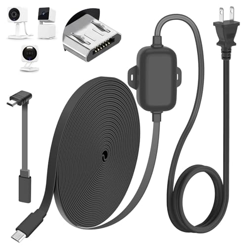delilyn 25FT Outdoor Power Adapter for WYZE Cam V4/Cam OG/V3/V3 Pro L-Shape Micro USB Extension Cable for WYZE Cam Pan V3 IP67 Waterproof Flat Cable Charge Your Camera
