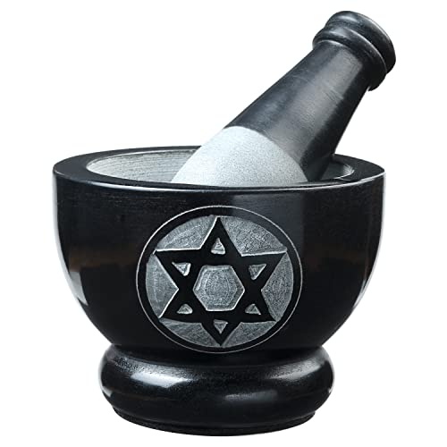Crocon Black Marble Mortar And Pestle Set With Star Of David Symbol Hand Grinder Set For Herbs Spices Pastes Pesto Natural Handmade Crusher Stone 4 Inch For Kitchen Essential Best Gift #TOP1
