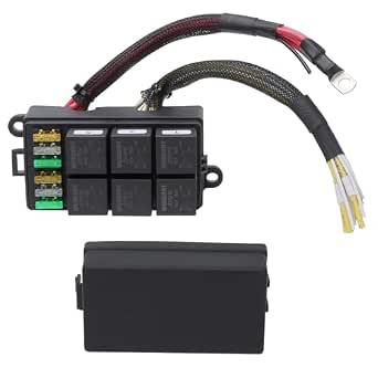 Wengart 12V Pre-Wired Fuse Relay Box WG66KF, 6-Way 80A High-Current Relays and Fuse Block for Automotive and Marine Use