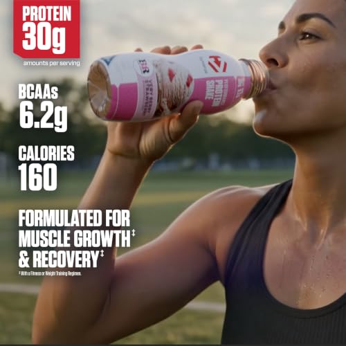Image of Dymatize x Baskin Robbins, Performance Protein Shake, Very Berry Strawberry, 30g Protein, 6.2g BCAA for Muscle Recovery, No Added Sugar, Low Fat, 24 Vitamins & Minerals, Gluten-Free, On-the-Go Snack, 11.5 fl oz (12 Pack)