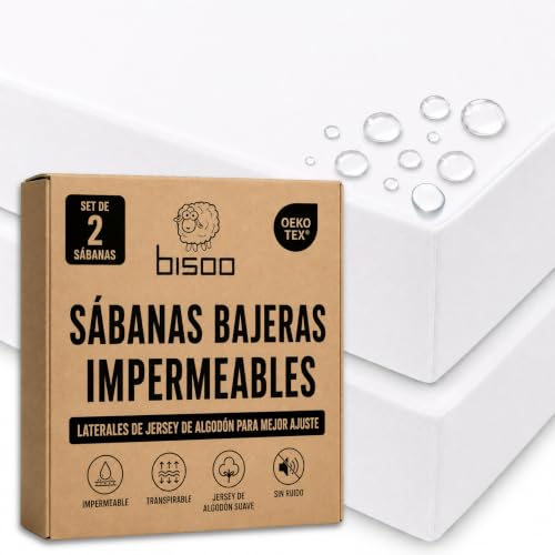Bisoo Sabanas As Minicuna 50x80 50x83 Cm. Bajera De Algodón Jersey Impermeable Y Transpirable. Ahórrate Comprar El Protector Aparte. Compatible Colecho. Set De 2x Blanco, 80x50 83x50