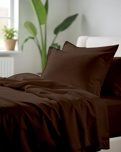 Image of Microfiber Double Size Bedsheet with 2 Pillow Covers | Ultra Soft & Breathable Flat Sheet | Wrinkle-Resistant, Premium Comfort for Everyday Use |Size (90 inch x 100 inch) Brown