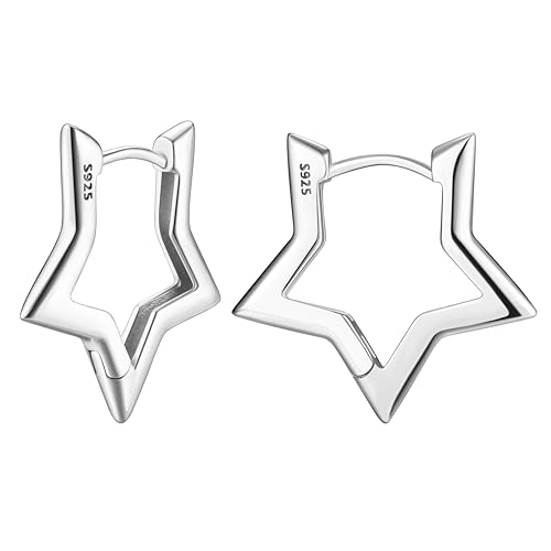 JeweBella Pequeño Pendientes de Aro de Plata de Ley 925 para Mujer Niña Chapado en Oro de 18K Hipoalergenicos Pendientes Estrella Rectangulares Geométricos Minimalistas Pendientes Mujer Oro/Plata