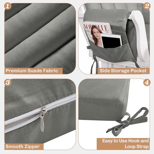 Image of 5PCS Suede Glider Rocker Replacement Cushions with 29.5 inch High Backrest & Side Pockets, Thickened Soft Glider Rocking Chair Cushions with Ottoman Cushion for Indoor Nursery Rocking Chair, Grey