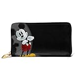 Größe: 19 x 10 cm. Micky Maus Geldbörse RFID-blockierendes Echtleder-Geldbörse mit Reißverschluss um Kartenhalter Organizer Clutch