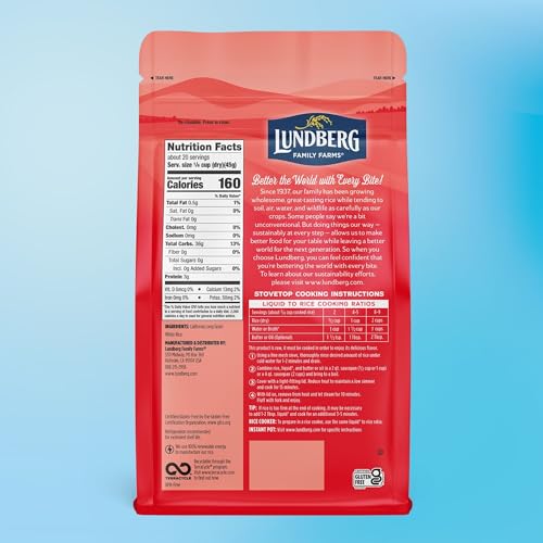 Image of Lundberg Basmati Rice, Long Grain White - Non-Sticky, Fluffy, Nutty, Vegan Food, Healthy Meals, Gluten-Free Rice Grown in California, 32 Oz