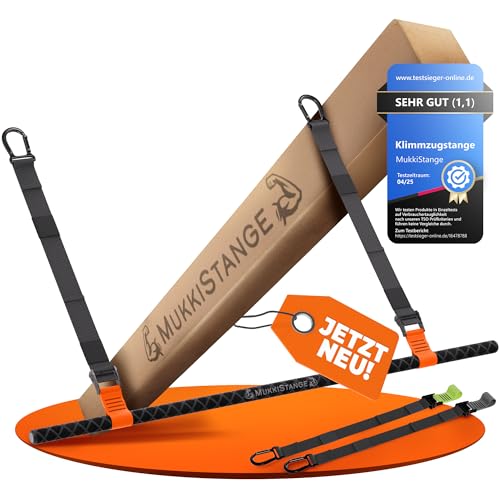 MUKKISTANGE Klimmzugstange Decke – abnehmbar, höhenverstellbar & verstaubar, super griffige Pull Up Bar, Deckenmontage mit Beinfreiheit, hohe Qualität entwickelt und geprüft in Deutschland