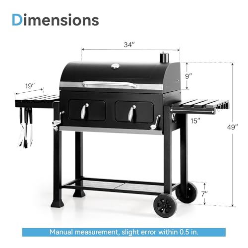 Image of 34-Inch Barrel Charcoal Grill with Side Tables, 794 Square Inches Cooking Space, Large Charcoal BBQ Grill with 2 Height-Adjustable Charcoal Pans for Outdoor Backyard Patio Picnic Parties Camping