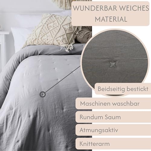 CalmyHOME Colcha para cama, 220 x 240 cm, manta para sofá, manta para sofá, manta de día XXL, colcha acolchada (gris) - imagen 3