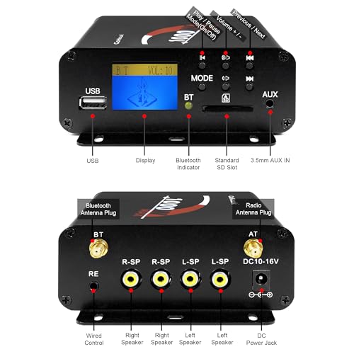 GoHawk Motorcycle Speakers and Amplifier Audio Sound System, 1000W Bluetooth Weatherproof 4 Inch Radio Audio System AUX USB SD FM Radio, Volume Control, ATV UTV Compatible