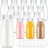 Zubebe 12 Pack 8.45 oz Small Glass Milk Bottles Clear Mini Bottles with Lids Glass Juice Jar Reusable Small Milk Jar Vintage Breakfast Shake Container for Drinking Water Juice Honey