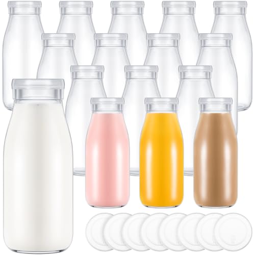 Zubebe 12 Pack 8 oz Glass Milk Bottles with 24 Lids - Reusable Overnight Oats Jars for Juice, Smoothies, Yogurt, Pudding and Jam Baby Shower Wedding Party Favors