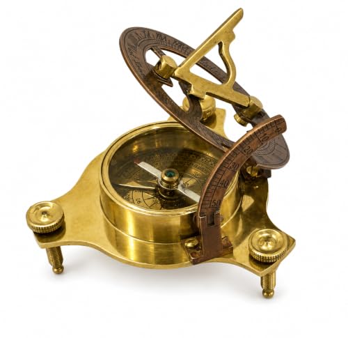 Brújula de bolsillo de latón hecha a mano, reloj de sol redondo West London, accesorio steampunk, brújula para barco marino miniatura 5