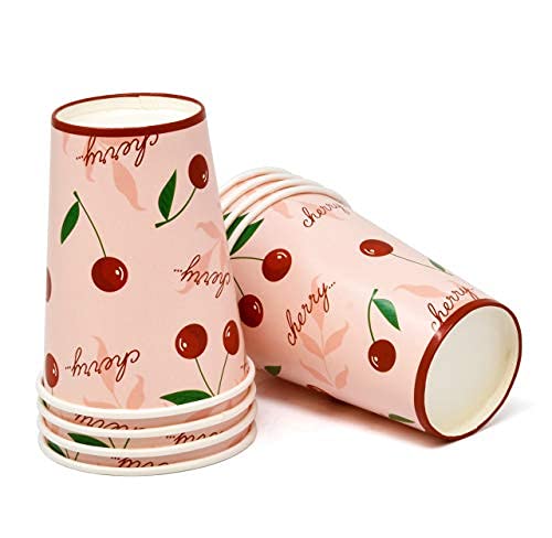 Cherry Fruit Party Supplies Tableware Set Includes 24 9" Paper Plates 24 7" Plate 24 9 Oz Cups 50 Lunch Napkins For Cherries Blossom Summer Tropical Picnics Disposable Baby Shower Birthday Dinnerware #TOP1