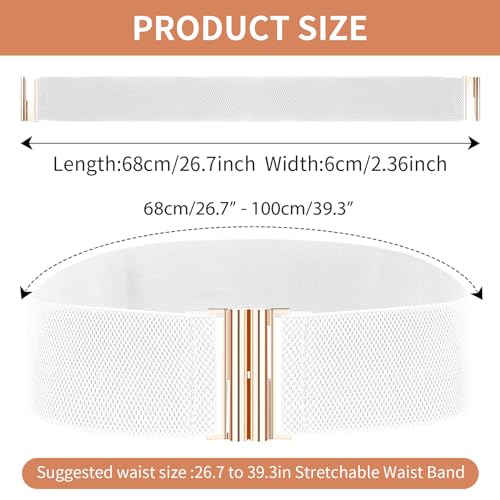 cobee Wide Stretchy Belts for Women, Vintage Elastic Waist Belts Fashion Retro Adjustable Cinch Belt with Buckle for Dresses3