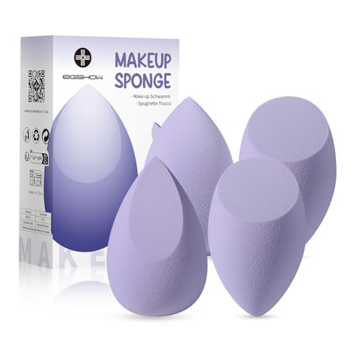EIGSHOW Esponja Maquillaje Beauty blender Para Líquidos Polvos Cremas y Otros Cosméticos Sin Látex Morado Paquete de 4 (M101)