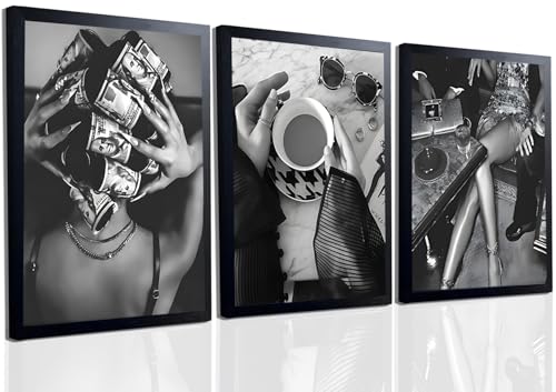 Framed Trendy Black and White Wall Art Luxury Money Hair