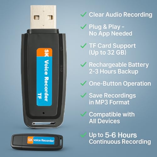 Image of FREDI HD PLUS Voice Recorder Device 8GB Pen Drive Voice Recorder Mini USB Audio Recorder Portable One Click Recording for Lectures Meetings Interviews Clear Sound