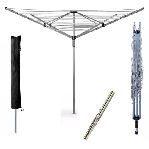 PD - Heavy Duty 4-Arm Rotary Clothes Airer - Washing Line Laundary Dryer - Waterproof Cover Coated Frame With Ground Spike - Foldable Rotary Clothes Airer/Dryer - Washing Line Clothes Dryer (( 50 M )) - Image 3