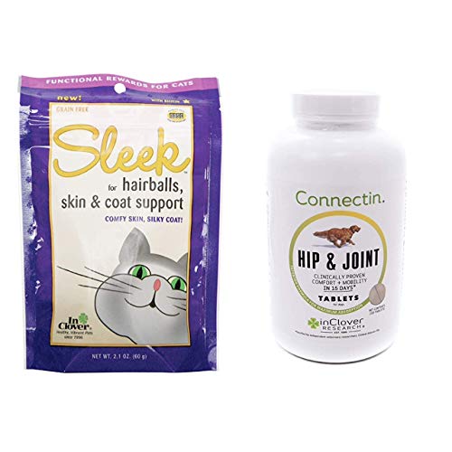 In Clover Sleek Daily Skin, Coat, And Hairballs Support Soft Chews For Cats (2.1 Oz) & Connectin Hip And Joint Tablet Supplement For Dogs (150 Count) #TOP6