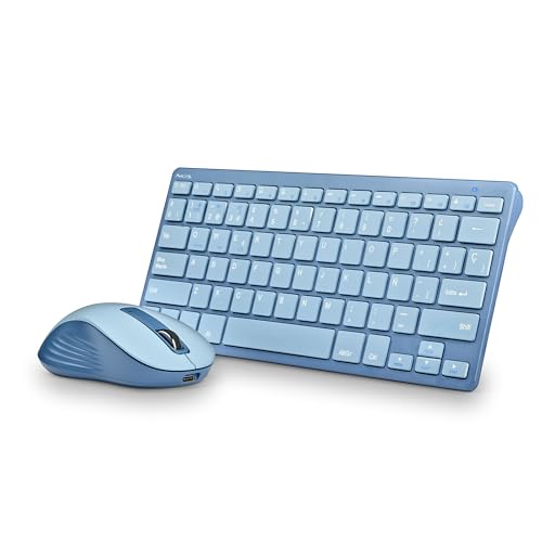 NGS Fantasy Kit Blue -Combo Hiszpański Język Klawiatura i mysz QWERTY Akumulator Bezprzewodowy Cichy, Multifunkcyjny (2,4 GHz/BT1/BT2), 12 klawiszy multimedialnych, dpi regulowany, kompatybilny z