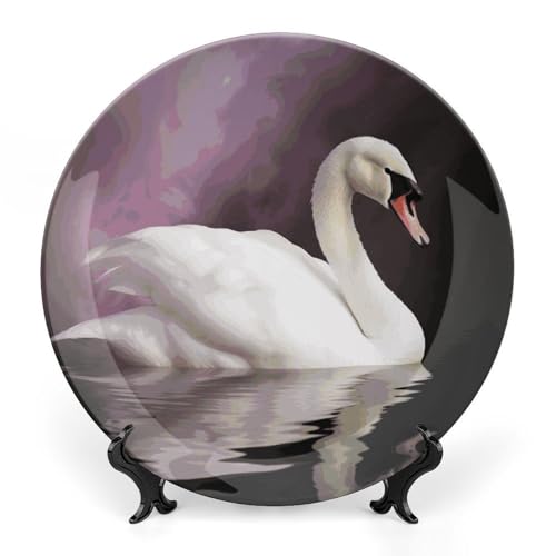Plato decorativo de cerámica Bone China White Swan 7 pulg miniatura 1