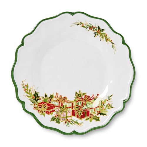 Holly Tree Christmas Salad Plates – Set of 4 Melamine Holiday Plates with Festive Tree Design, Durable and Break-Resistant, and Dishwasher Safe