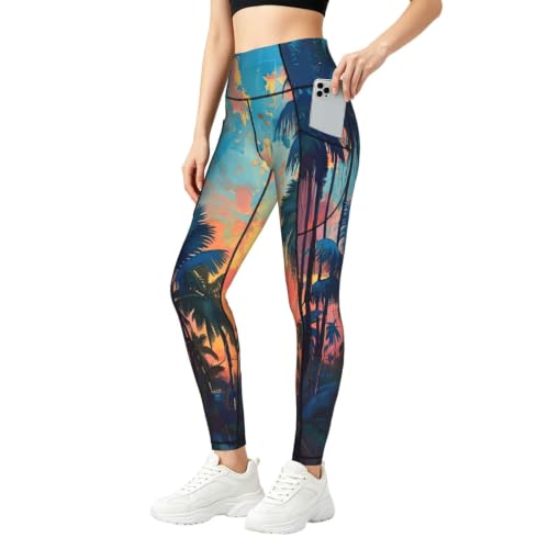 Pantalones de yoga holgados para mujer con estampado de puesta de sol y leggings de descanso