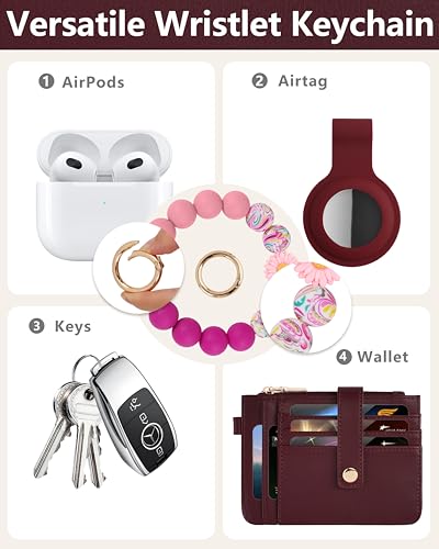 Image of Wristlet Wallet for Women, Keychain Wallet with AirTag Holder | 9 card slots,ID window & zipper pocket,RFID,beaded wrist strap and compact design for travel,shopping and daily carry.
