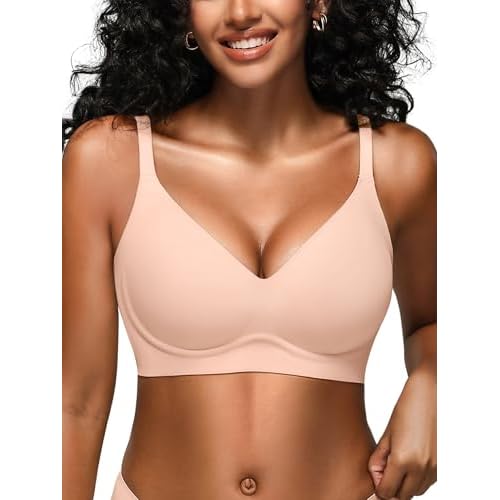Jelly Bras for Women - S-2XL Seamless Wireless Padded Bralette with Support, Comfy Everyday T-Shirt Bra No Underwire Pink Large