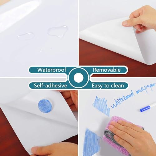 Image of Parssufy Whiteboard (60x200cm) Sticker Wall Decal,Self-Adhesive White Board Sticker Vinyl Peel and Stick Paper for School, Office, Home, Kids Drawing with 1 Marker (60 x 200 cm)