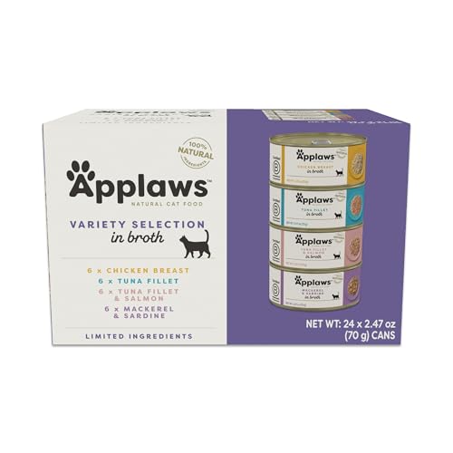 Applaws Natural Wet Canned Cat Food, Made with Limited and Natural Ingredients, High Protein with No Artificial Additives or Fillers, Variety Broth Recipe (24 Count, 2.47 oz Cans)