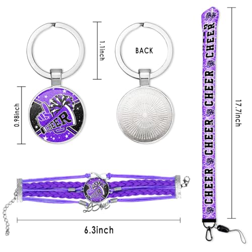 Cheerleading Drawstring Bag Set Including Drawstring Sackpack Stickers Lanyard Keychains Bracelets Hair Ties 6 Pcs(Purple)3