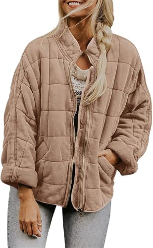 Women's Causal Lightweight Quilted Jackets Long Sleeve Zip Up Warm Winter Coats with Pockets