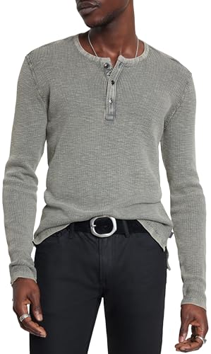 John Varvatos Memphis Waffle Henley in Fadeaway Wash Y1891X88 Grey Heather XL