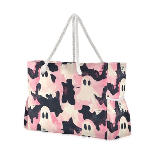 Halloween Cute Pattern Large Tote Bag for Travel Beach Pool Gym with Waterproof Pocket Shoulder Bag 20.5 X 7.3 X 15 inch