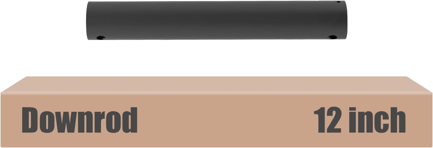 12 inch Ceiling Fan Downrod, 1 FT Black Downrod for Ceiling Fan, 1 inch Outside Diameter, Boom Suitable for a Wide Range of Fans (Black, Not Threaded)