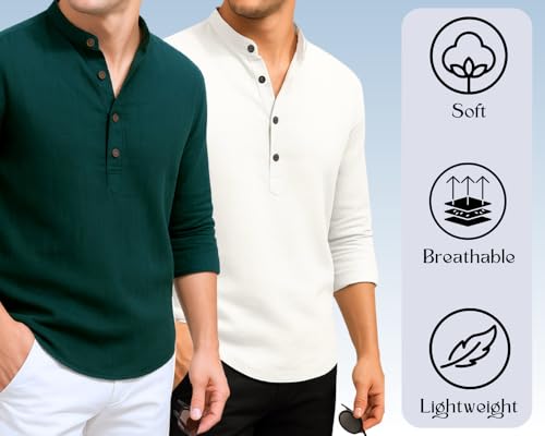 Image of DEELMO Combo of Men's Cotton Blend Solid Regular Fit Full Sleeve Short Kurta | Men's Trendy Short Kurta Pack of 2