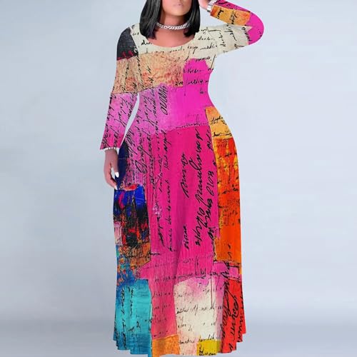 Image of PinkPatty Women's Plus Size Long Sleeve Maxi Dresses T Shirt Boho Fall Dress with Pockets
