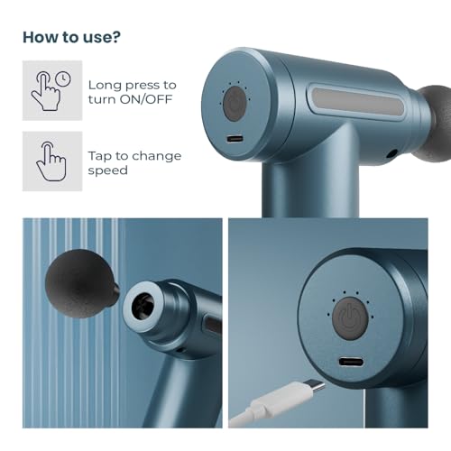 Image of Lifelong Gun Massager For Pain Relief - 8 Massage Heads, 6 Speed Modes, Rechargeable, Quiet 20W Motor, Lightweight & Portable Deep Tissue Massager For Back, Neck, Legs & Travel Use, Blue