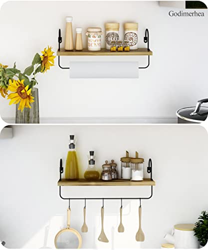 Godimerhea Floating Shelves With Hooks, Set Of 2 Rustic Wall Mounted Wooden Decorative Storage Shelves With Towel Rack For Coffee Bar, Kitchen, Living Room（Brown） #TOP4