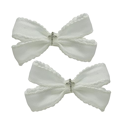 2Pcs Off White 2.7" Pigtail Hair Bows Small Hair Clips
